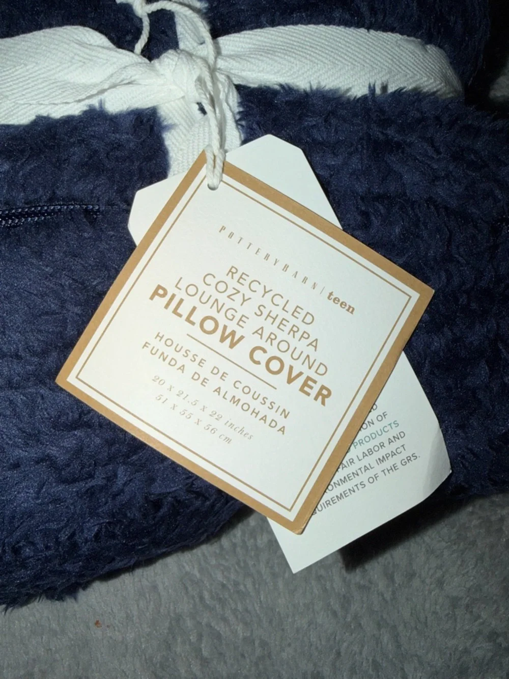NEW Pottery Barn Teen Recycled Cozy Sherpa Lounge Around Pillow Cover Navy
